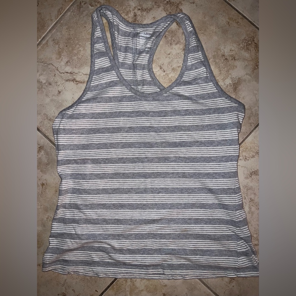 ‼️NWOT: Pact Organic Gray Striped Racerback Tank Top - S